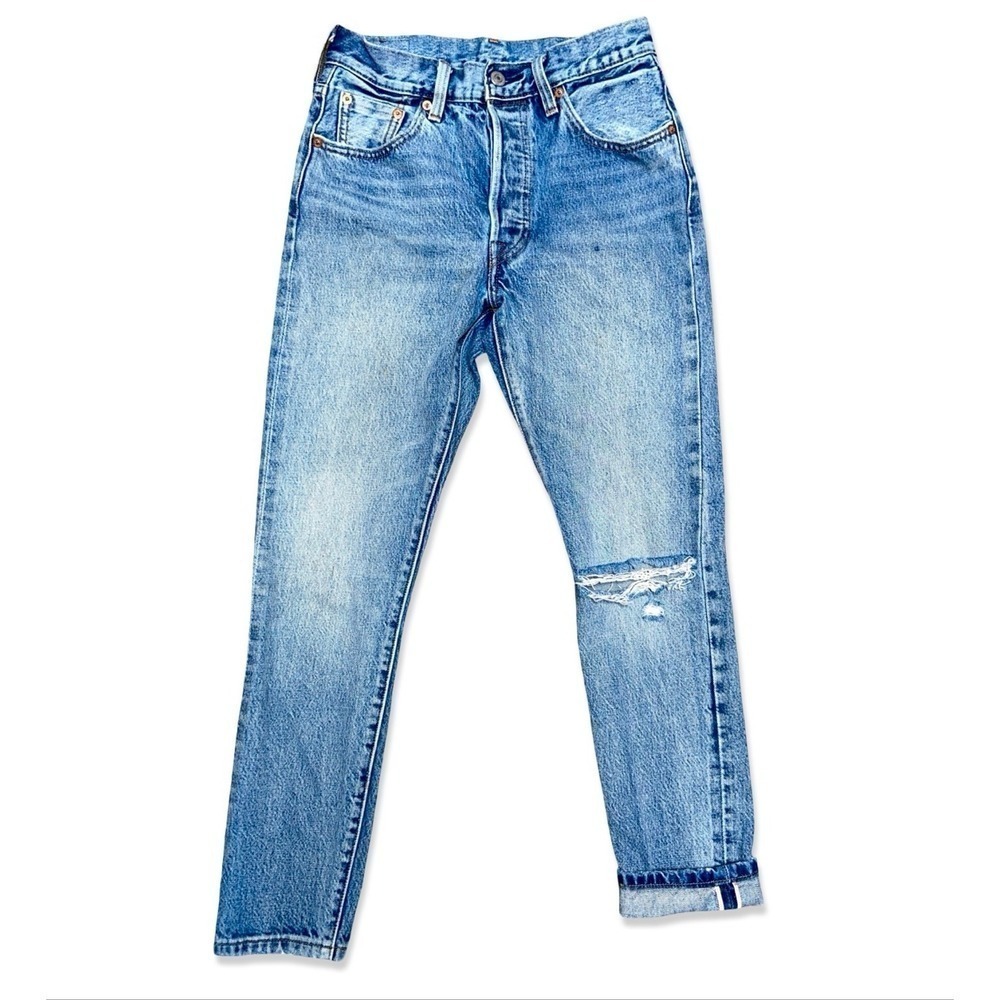 Levis 501 S Selvedge Jeans Womens 25x28 White Oak Cone Denim Distressed Blue